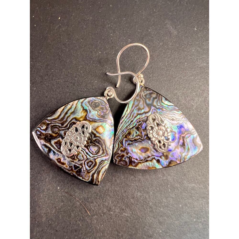 New Abalone Shell Sterling Silver Dangle Earrings